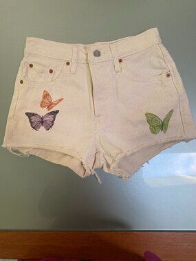 Levi's 501 White Jean Shorts Butterflies 25 waist